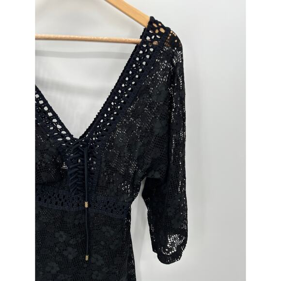 Despi Swim Cover Up Women MEDIUM Black V-Neck Polyamide Brazil Dress - Picture 4 of 7